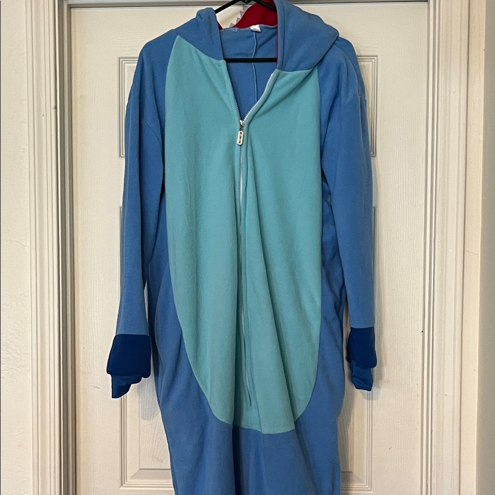 Amazon Disney Vintage Stitch Cozy Blue Hooded Fleece Jumpsuit with pockets